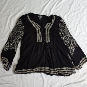 Angie boho mandala black flowy shirt